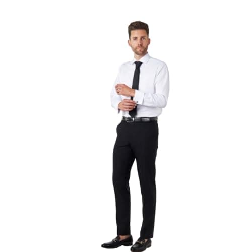 Image of Xposed Mens White Dress Shirt Double Cuff with Cufflinks Easy Iron Cotton Tailored Fit [SHIRT-DB22-1-15]