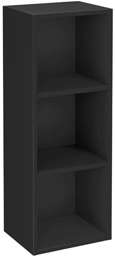 Image of Blisswood Wooden Bookcase, 3 tier Bookshelf Storage Shelves, Cube Storage unit, Narrow shelving unit for Home, living room display shelves, bedroom and office furniture (Black)
