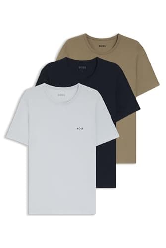 Image of BOSS Mens Regular Fit Crew Neck T-Shirt 3 Pack Short Sleeve Blue/Brown 972 XL