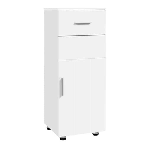 Image of EUGAD Matt White Bathroom Cabinet, 1 Drawer, 1 Adjustable Divider, Door, Storage, 30 x 80 x 30 cm