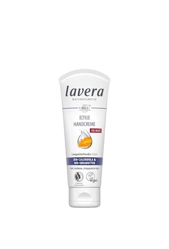 Image of lavera Repair Hand Cream - Organic Calendula and Shea Butter - SOS for Stressed Hands, Long-lasting Protection - Vegan, Organic (1 x 75ml)