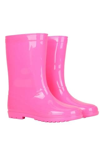 Image of Mountain Warehouse Plain Kids Wellies - Waterproof, Soft Jersey Lined Wellington Boots, Gripped Sole, Boys & Girls - Spring Summer, Rain, School, Outdoors Bright Pink Junior Shoe Size 5