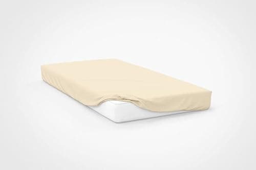 Image of Belledorm Ivory Jersey Fitted Sheet, 100% Jersey Cotton (Single) To fit Mattress 15cm – 25cm