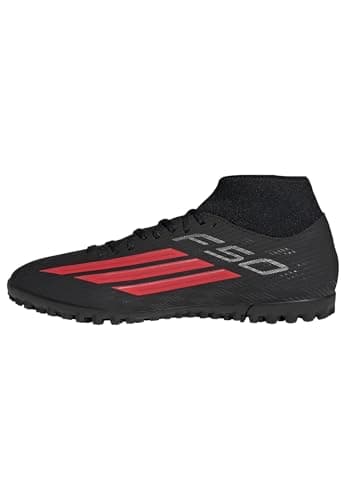 Image of adidas Unisex F50 Club Mid Cut Turf Football Shoes, core Black/Lucid red/core Black, 6 UK