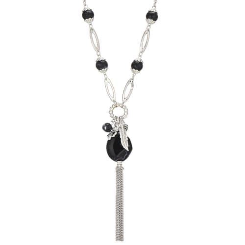 Image of BULINLIN Long Silver Necklaces for Women Beaded Statement Sweater Chain Necklace Tassel Costume Jewellery for Women Mum Gifts(Black)