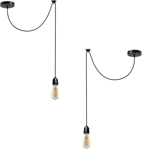 Image of LEDSone IP65 Waterproof Outdoor Pendant Light 2 Pack E27 Hanging Ceiling Lamp Adjustable Cable Garden Patio Porch Industrial Black Light Fitting