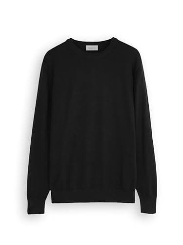 Image of Diana Studio - Men's Basic Crew Neck Sweater, Black, 100% Merino Wool, Solid Colour, Long Sleeves, Size XXL, Regular Fit, Black, XXL /3XL