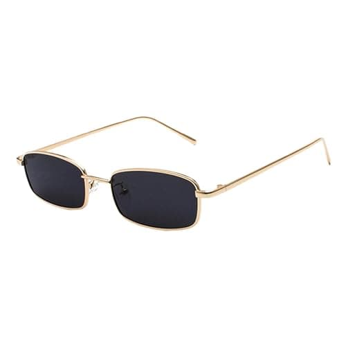 Image of AXNKDH Vintage Narrow Rectangle Sunglasses for Women Men, Retro 90s Small Metal Frame Square Glasses