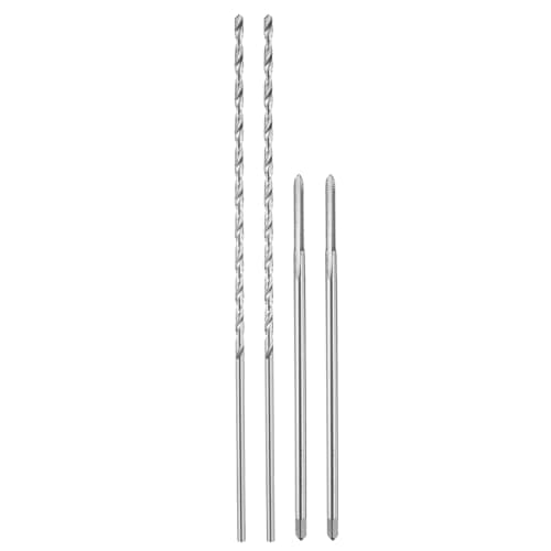 Image of sourcing map Tap and Drill Bit Set, 2pcs M3 x 0.5 Metric Straight Flute Thread Screw Taps 100mm Extra Long & 2pcs 2.5mm Twist Drill Bits 160mm Extra Long, HSS-6542 Tapping Threading Tool