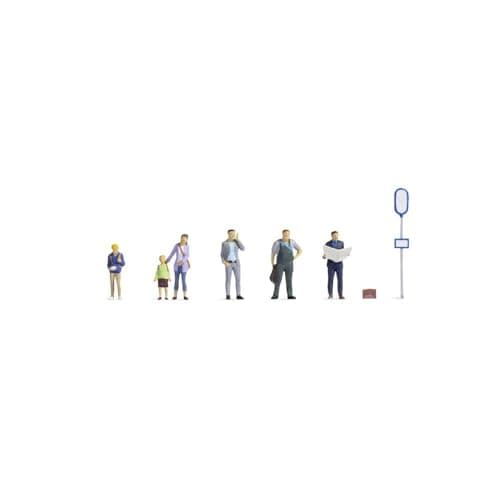 Image of Noch® Figure Set At the Bus Stop with Six Figures, H0 Scale 1:87, Perfect for Model Train, Diorama and DIY Craft Projects