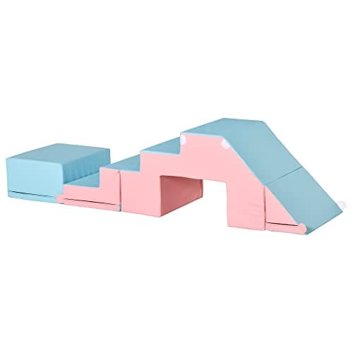Image of HOMCOM Soft Play Set, 2 Piece Baby Foam Blocks Climb and Crawl Activity Toys, Toddler Soft Play Equipment for 1-3 Years, Pink Blue