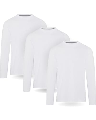 Image of FM London 3-Pack Long Sleeve T Shirt Mens - Flattering Fit, Premium Weight, Super Soft Cotton Crew Neck T Shirts