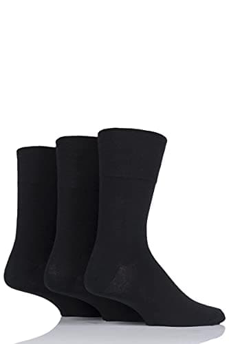 Image of IOMI SOCKSHOP Footnurse Men’s Gentle Grip Diabetic Socks, Plain Socks in Sizes 6-11 and 12-14 with Seamless Toes and Wider Cuff for Extra Comfort, Multipack of 3 Pairs Black 12-14