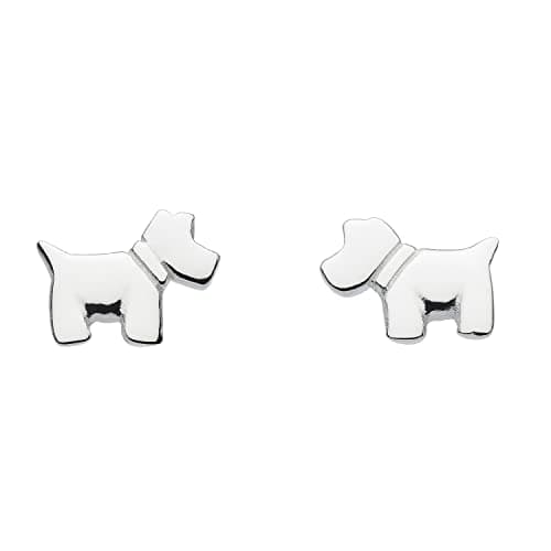 Image of DEW Mini Scotty Dog Stud Earrings – Sterling Silver, Mini Scottie Terrier Motif, Cute and Fun Animal Themed Jewellery