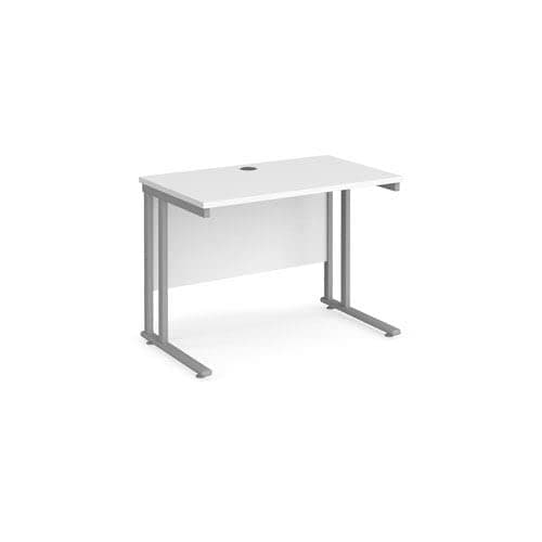Image of Office Monster Cooper straight desk 1000mm x 600mm - silver cantilever leg frame, white top
