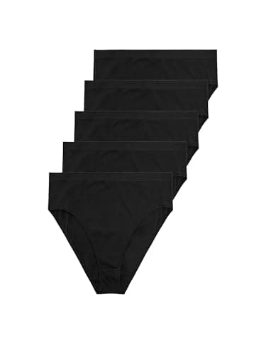 Image of Yours 5 Pack Curve Cotton High Waisted Maxi Full Brief Knickers High Leg - Women's - Plus Size Curve Multipack Black 22-24