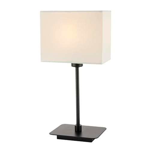 Image of Happy Homewares Contemporary Matte Black Bedside Table Lamp with White Cotton Fabric Shade | 33cm x 16cm x 10cm | 1 x 7w | Inline Cable Switch