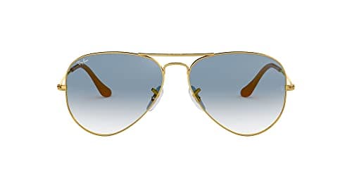 Image of Ray-Ban Unisex Aviator Sunglasses, Gold (Frames: Gold Glass: Course Light Blue 001/3f), 58 mm UK
