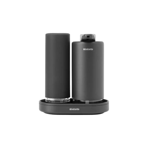 Image of Brabantia - SinkStyle Soap Dispenser Set with 2 Stylish Dispensers for Hand and Dish Soap, Textured Tray, and Soap Squeezer – Mineral Infinite Grey, 2 x 200 ml