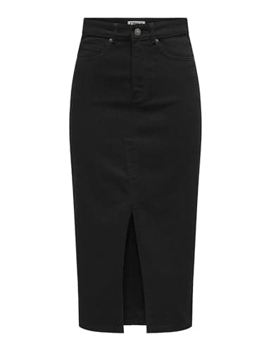 Image of ONLY Womens Onlsiri Front Slit DNM Gua Noos Denim Skirt, Black, L UK