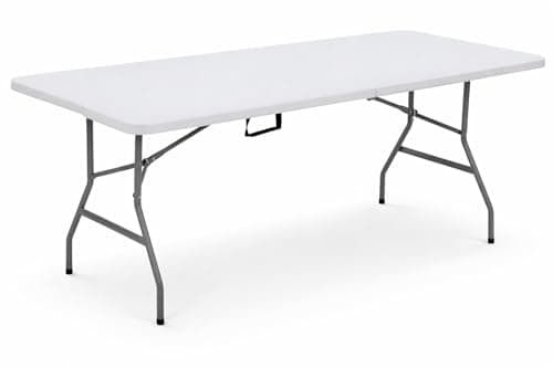 Image of 1ABOVE 6FT Heavy Duty Folding Table – 180cm Rectangular Trestle Table – Portable Foldable Plastic Table for Outdoor & Indoor Use – Picnic, BBQ, Camping, Garden, Wedding, Catering – White