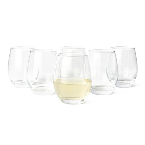 Image of Amazon Basics Stemless White Wine Glasses, 6-Piece Set, 414ml, Dishwasher-Safe