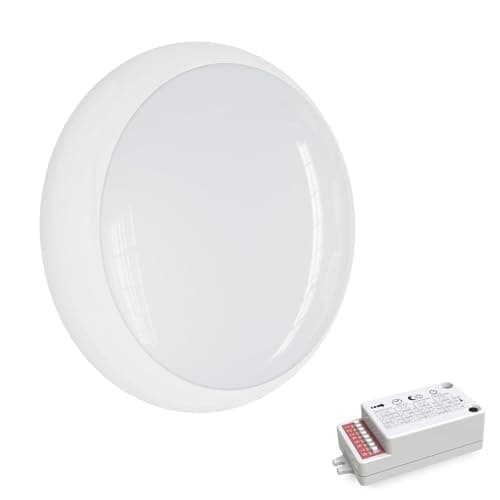 Image of paul russells LED Ceiling & Wall Light Slimline Bulkhead, Adjust 12W/16W/20W - 120Lm/W, 3CCT 3000K/4000K/6500K, IP65, White Bezel, Modern Security Sensor Light for Commercial, Hallway, Outdoor