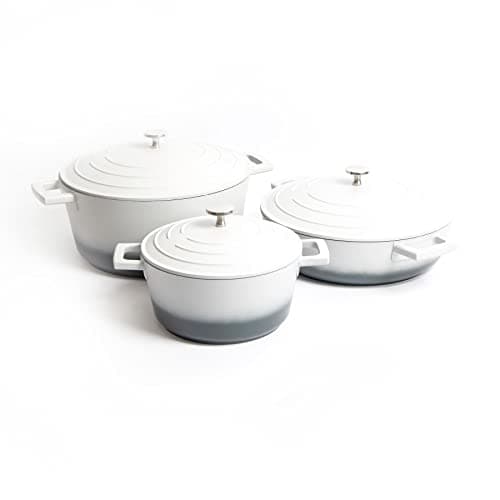 Image of MasterClass Set of Gift-Boxed Cast Aluminium Casserole Dishes, Grey Ombre, 20cm/2.5Litre, 28cm/4Litre, 28cm/5Litre