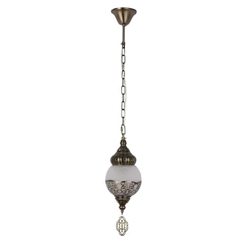 Image of TEKLED Single Moroccan Pendant Light, Ornate Mesh Globe Hanging Lamp, Antique Brass Finish for Hallway & Kitchen, Exotic Arabic Style Ceiling Light