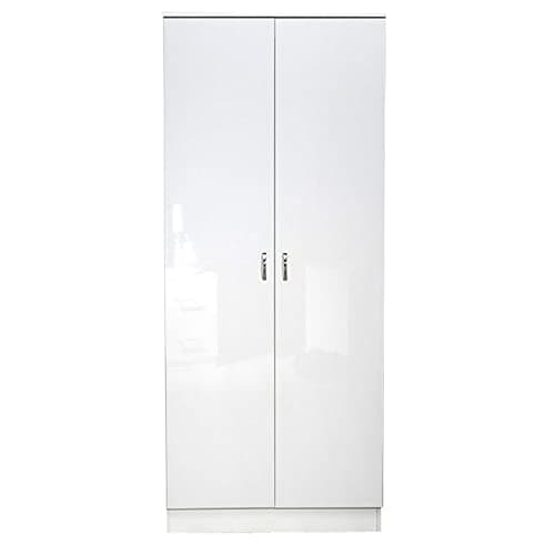 Image of FWStyle Chilton 2 Door High White Gloss Bedroom Wardrobe Modern Storage Furniture Polished Metal Handles