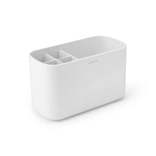 Image of Brabantia ReNew Bathroom Caddy (White) - Compartments for Toothbrushes, Toothpaste, Soap etc - Nonslip Base and Drainage Holes