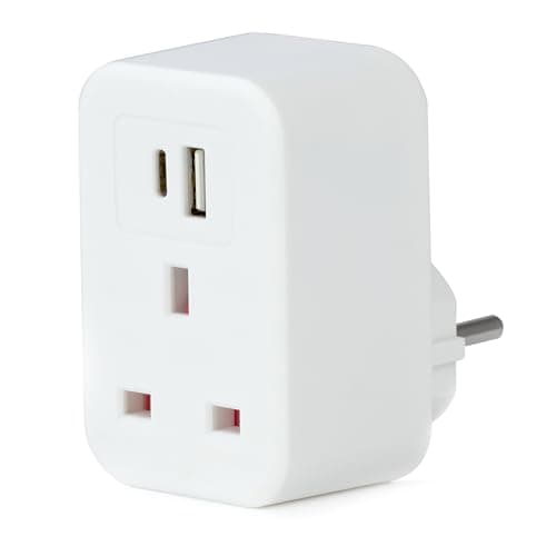 Image of Status UK to European Adaptor, 1 Way, 2x USB A and C Charging Ports, White, Pack of 1 (S2USBACEURO1PK6)