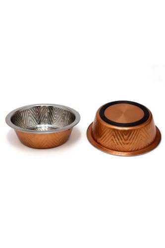 Image of Premium Stainless Steel Dog Bowl, Embossed Chevron Design, Non-Slip Rubber Base, Available in 3 Sizes for Cats and Dogs (Copper)