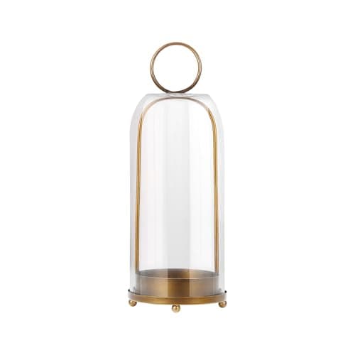 Image of Twakutwaku 16" High Versatile Modern Metal Hurricane Lantern with Handmade Sturdy Glass Dome in Antique Brass for Pillar Candle & Plants, Industrial, Farmhouse, Shabby Chic (Brass, 6.3"x16.5")
