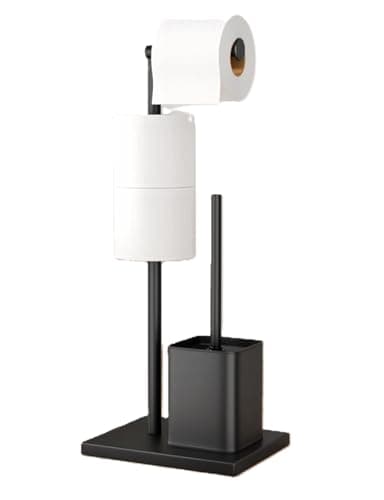 Image of Stainless Steel Toilet Roll Holder with Brush & Holders Extra Rolls Free Standing, Holds Toilet Paper and Toilet Brush, Matte Black Combo Toilet Brush with Caravan