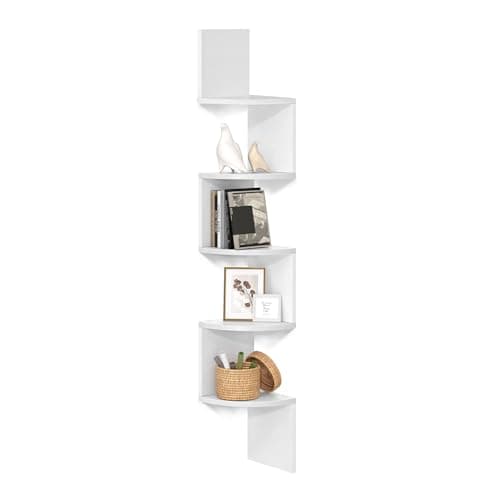 Image of VASAGLE 5-Tier Corner Shelf, Display Floating Shelf in Living Room, Study, Kitchen, Bedroom, for Plants, CDs, Decorations, Modern, Cloud White LBC72WT