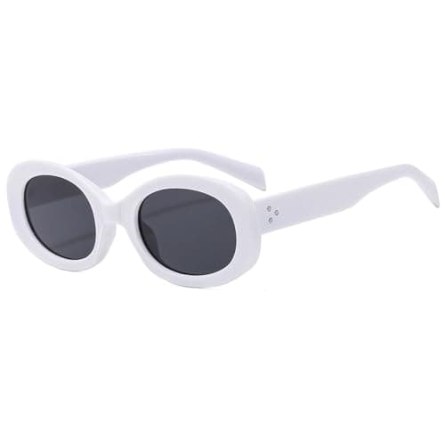 Image of KTUCN Oval Frame Sunglasses Retro Small Frame Sun Glasses Versatile Fashion Y2K Holiday Street Shooting Glasses Female,White,142mm