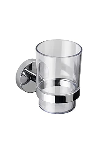 Image of Croydex Toothbrush Holder Wall Mounted, Durable Zinc Alloy Bathroom Accessory, Clear Plastic Tumbler, Chrome Finish, Flexi-Fix Accessories, Easy Fit, Screw or Glue Installation, All Fixings Included