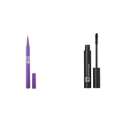 Image of 3INA MAKEUP - The Color Pen Eyeliner 482 + The 24h Level Up Mascara 900 - Purple Liquid Eyeliner 10h Longwear + Black Mascara for Volume and Length - kit for Sensitive Eyes - Vegan - Cruelty Free
