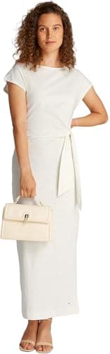 Image of Tommy Hilfiger Women’s Knot Midi Dress with Boat Neck, White (Ecru), S