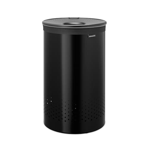 Image of Brabantia Laundry Basket with Lid | 60L Washing Bin with Removable Cotton Bag & Quick-Drop Opening | Space-Saving Laundry Hamper | Matt Black