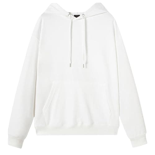 Image of JiaYouLC Women's Lightweight Hoodie with Pockets Solid Color Long Sleeve Sweatshirt for Ladies UK (UK, Alpha, M, Regular, Regular, White)
