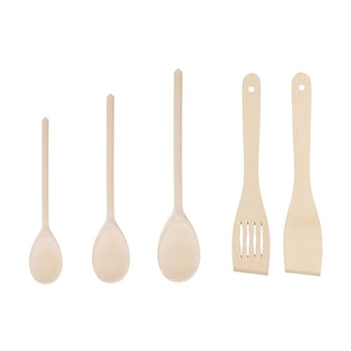 Image of Tala 5 Piece Wooden Spoon & Spatula Set with Small, Medium and Large Spoons with Solid & Slotted Spatulas, FSC Certified Sustainable Beechwood Utensils, Perfect for Non-stic Cookware and Bakeware