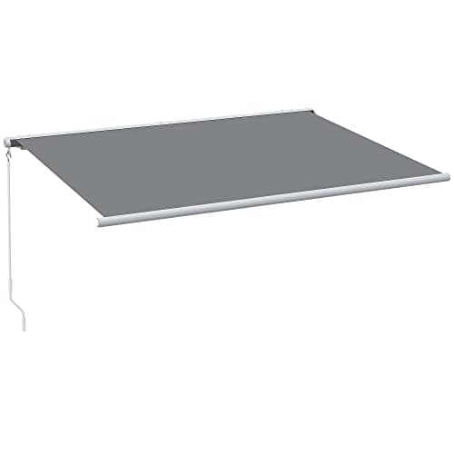 Image of Outsunny 4x3m Full Cassette Electric/Manual Retractable Awning with LED Light and Remote Controller, Sun Canopies for Patio Door Window, Grey