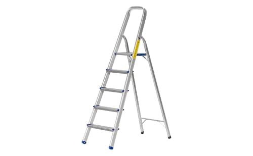 Image of The Workplace Depot 5-Step Aluminium Step Ladder with Anti-Slip Feet & Handrail, 150kg Max Capacity, Lightweight & Easy to Store, Perfect for Kitchen, Office & Household Use (5 Tread)