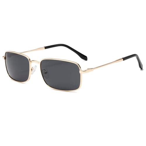 Image of Long Keeper Polarised Square Sunglasses for Men Retro Rectangle Driving Sunglasses Small Metal Lightweight Sun Glasses for Travel Hiking (Gold Grey)