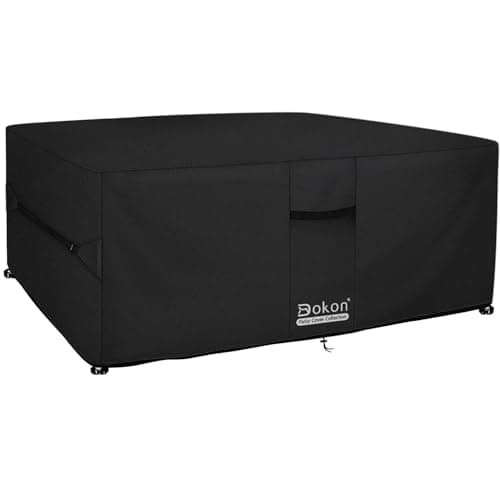 Image of Dokon Cube Garden Furniture Covers Waterproof Heavy Duty Oxford Fabric Patio Table Cover with Air Vents, Windproof Anti-UV Outdoor Rattan Sofa Table and Chair Cover, Square (180x180x74cm) - Black
