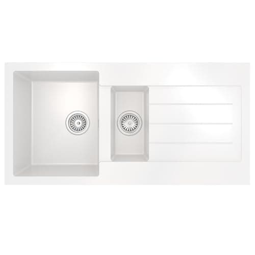 Image of Liquida ELL15WH 1.5 Bowl Comite Reversible Inset White Kitchen Sink with Wastes