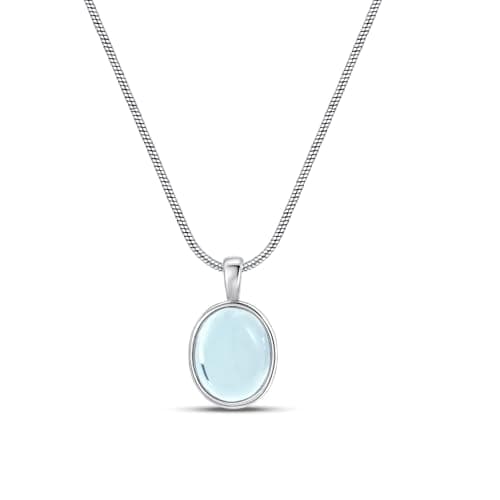 Image of Weviway Sterling Silver Oval Aquamarine Pendant Necklace with Snake Chain, March Birthstone Jewellery