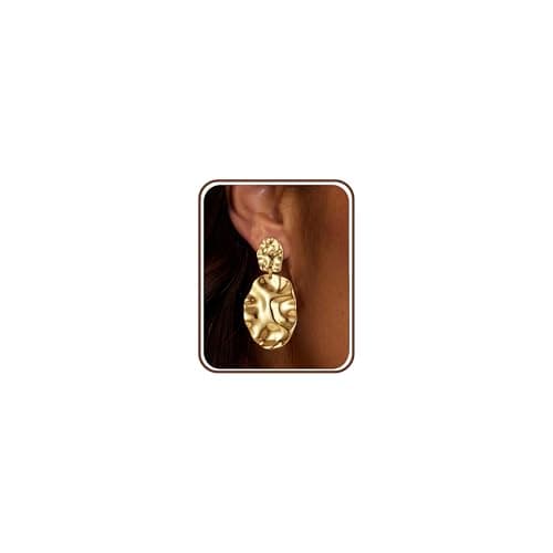 Image of YADOCA 925 Sterling Silver Earrings 14K Gold Plated Drop Dangle Earrings for Women Chunky Statement Earring Hypoallergenic Hammered Fan-Shaped Lightweight Gold Earring for Women